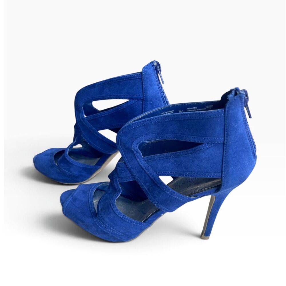 Christian Siriano Womens 8 Royal Blue Suede Cage Platform Heels Pumps Shoes Sz 8